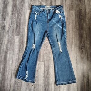 Celebrity Ace Plus Size Stylish Blue Distressed Flare Jeans Sz 22